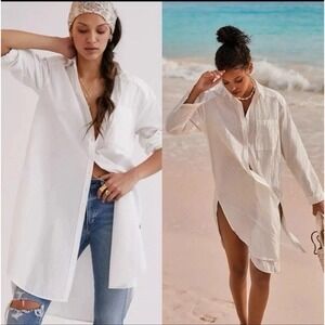 Maeve by Anthropologie Maxi Tunic Poplin Button down Oxford Shirt Dress Large